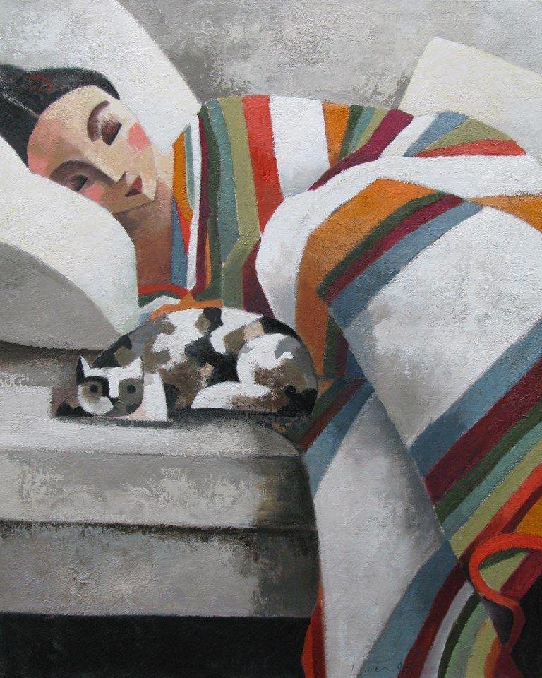 Девушка и кошка - девушка, кошка - оригинал