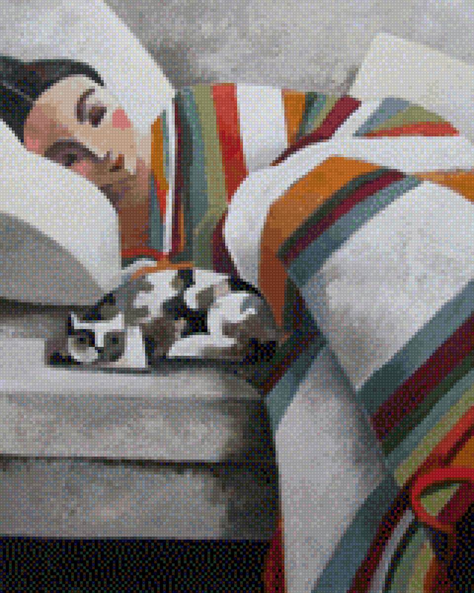 Девушка и кошка - девушка, кошка - предпросмотр