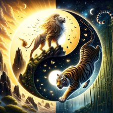 Схема вышивки «Инь-янь лев и тигр»