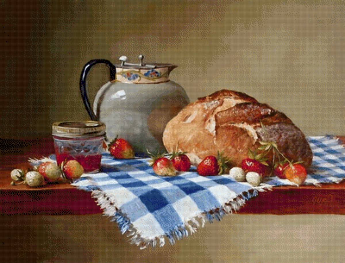 Натюрморт - клубника, хлеб - предпросмотр