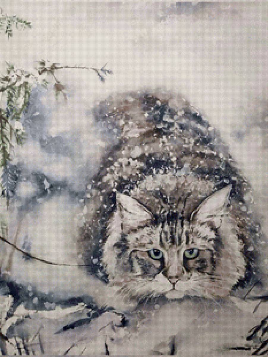 На охоте - домашние животные, зима, кот - предпросмотр