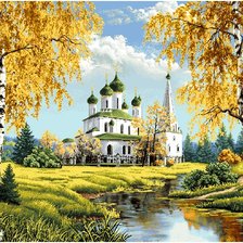 Схема вышивки «Храм у реки»