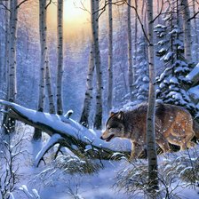 Схема вышивки «Волк в зимнем лесу. Хансен Дерк»