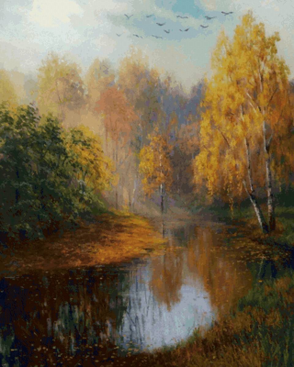 Осенний туман - лес, туман, озеро - предпросмотр