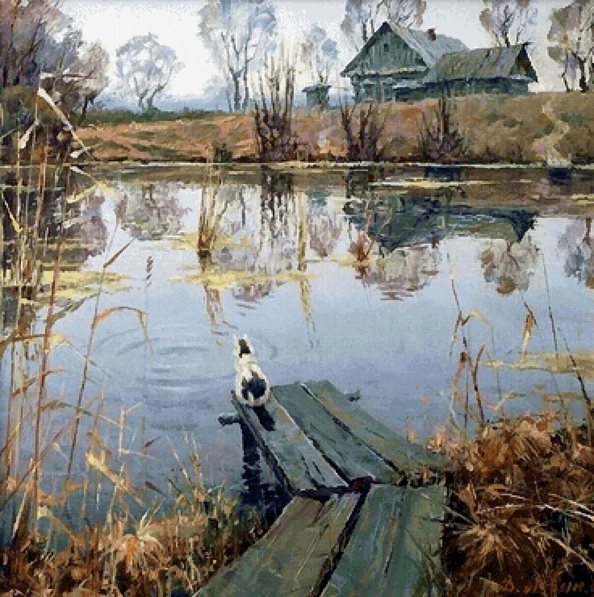 Поздняя осень - котик, природа, грусть, осень, пруд - предпросмотр