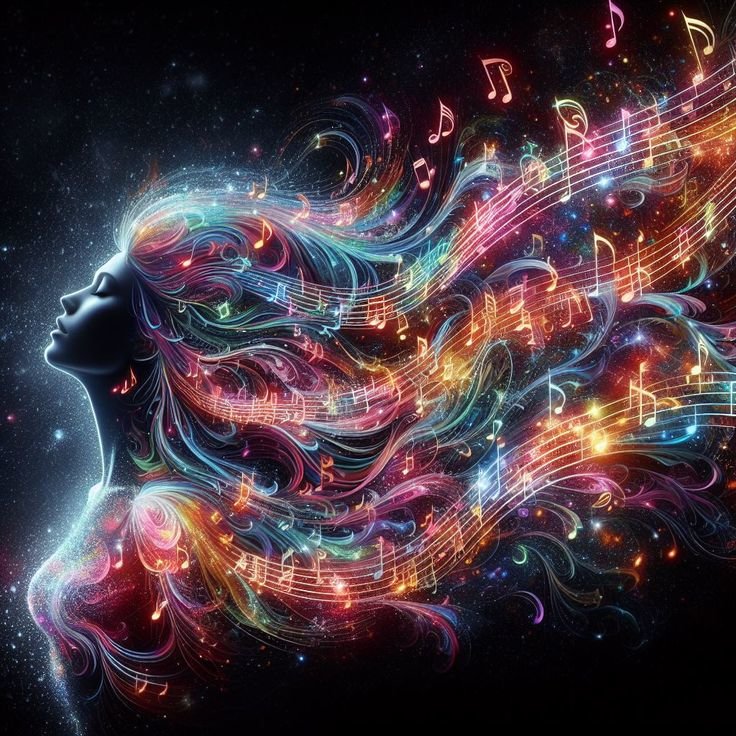 Музыка в сердце - ноты, космос, музыка, девушка - оригинал