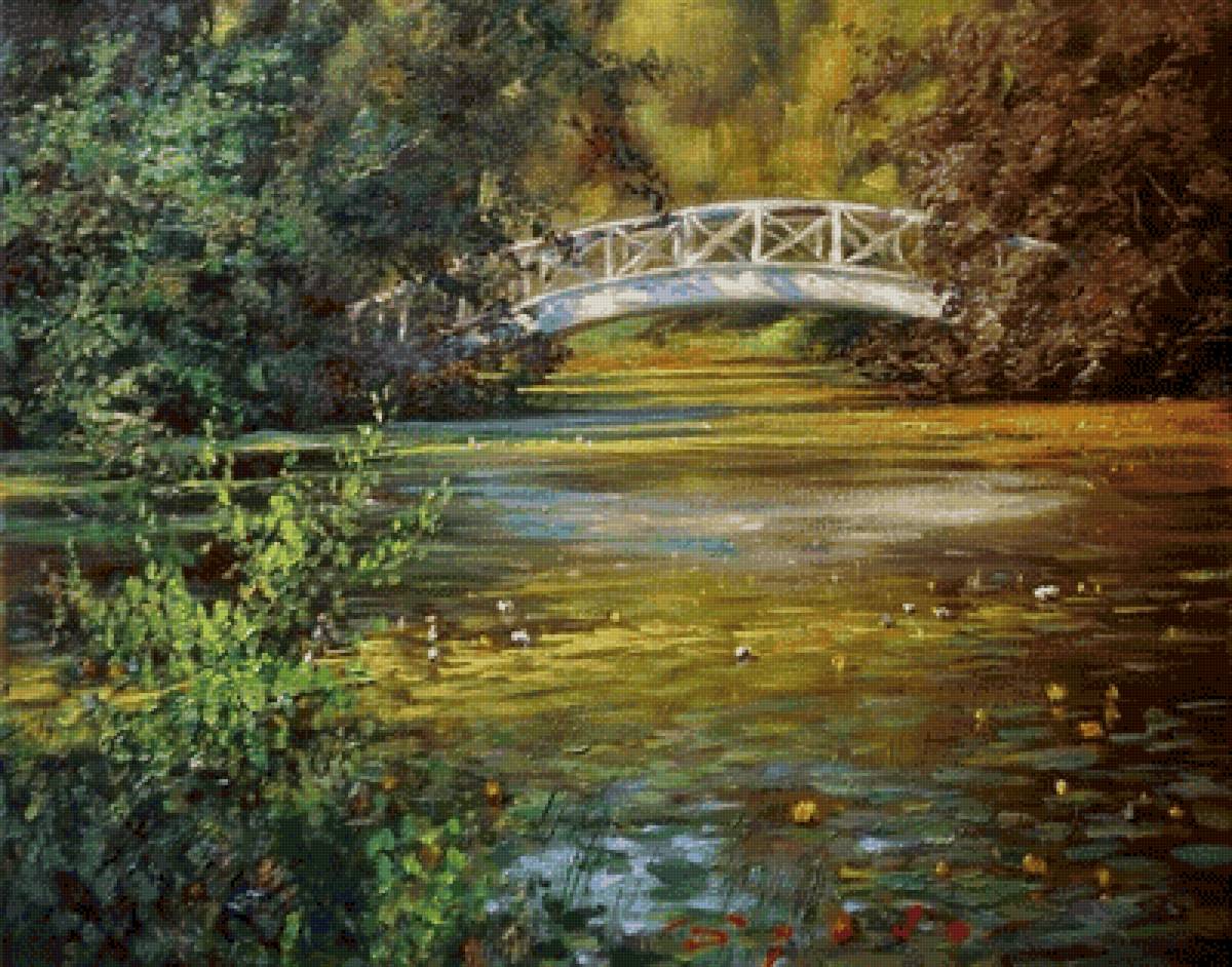 Пруд с мостиком. Олег Буйко - русские художники - предпросмотр