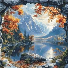 Схема вышивки «Окно в осень»