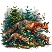 Схема вышивки «Лисье семейство»