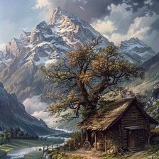 Схема вышивки «Избушка в горах»