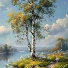 Схема вышивки «Одинокая берёзка»