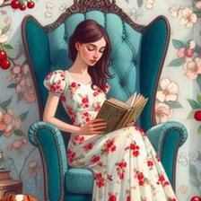 Схема вышивки «Chica leyendo con su perro»