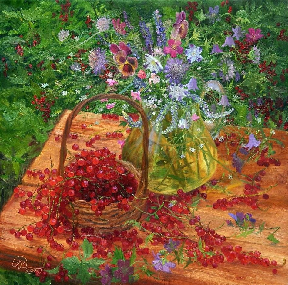 Картина_смородина - натюрморт, смородина, деревня, картина - оригинал