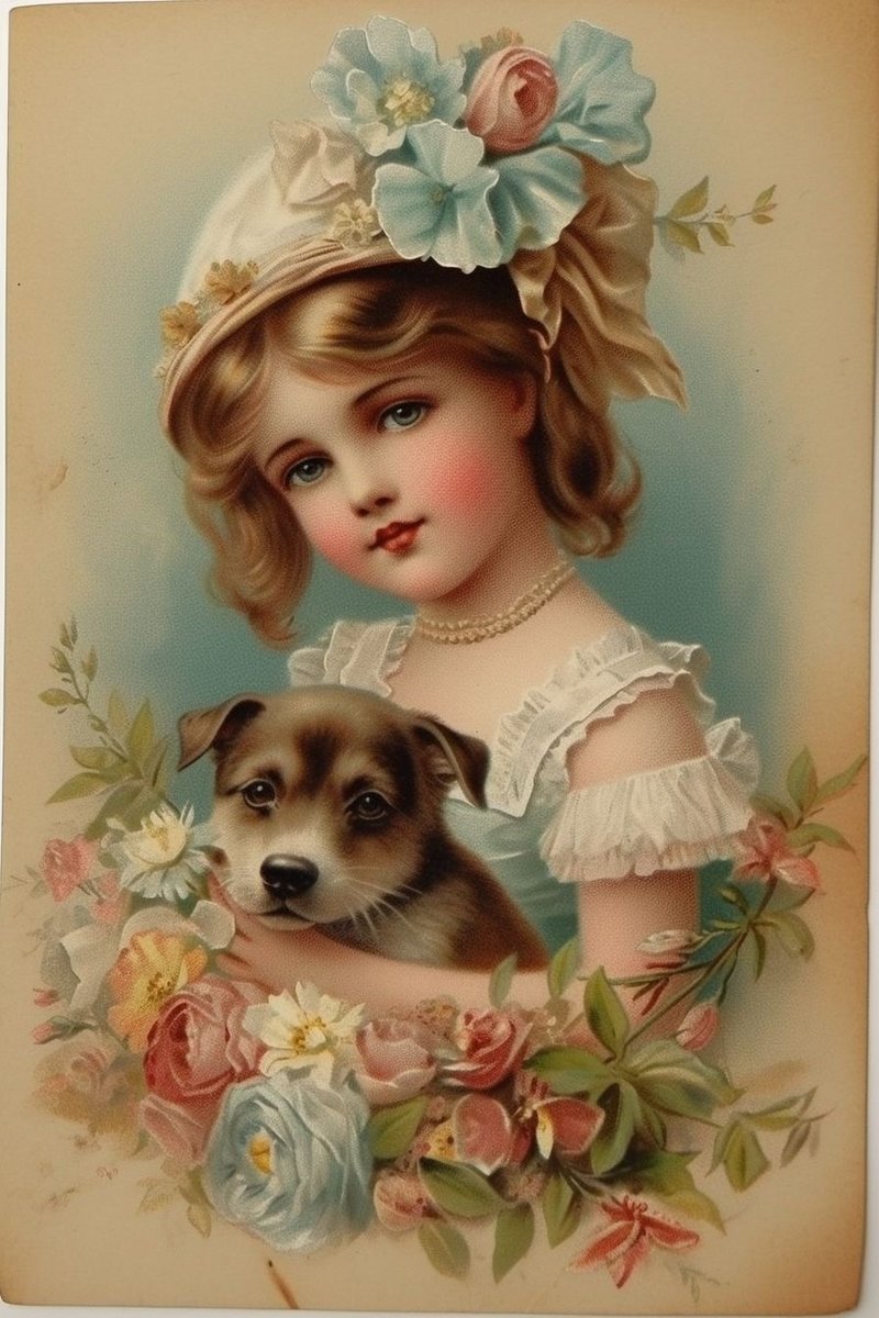 دختر - دختر،بچه،سگ،وینتیج،چهره - оригинал