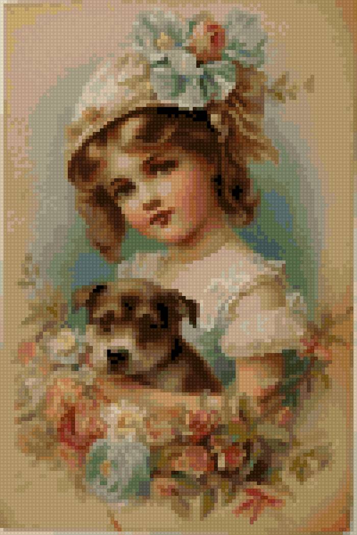 دختر - دختر،بچه،سگ،وینتیج،چهره - предпросмотр