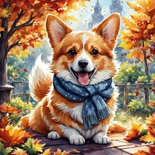 Схема вышивки «Корги. Осень»