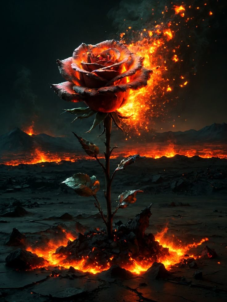 Огненная роза - роза, огонь - оригинал