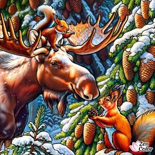 Схема вышивки «Лось с белкой»