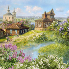 Схема вышивки «Деревня в цвету»