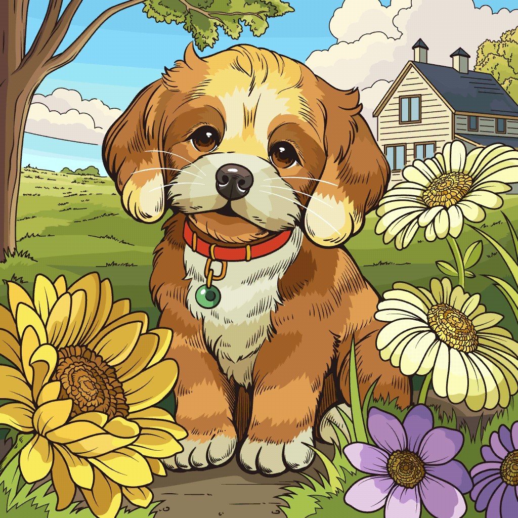 Щенок - цветы, собака, щенок - оригинал