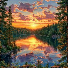 Схема вышивки «Закат на озере.»