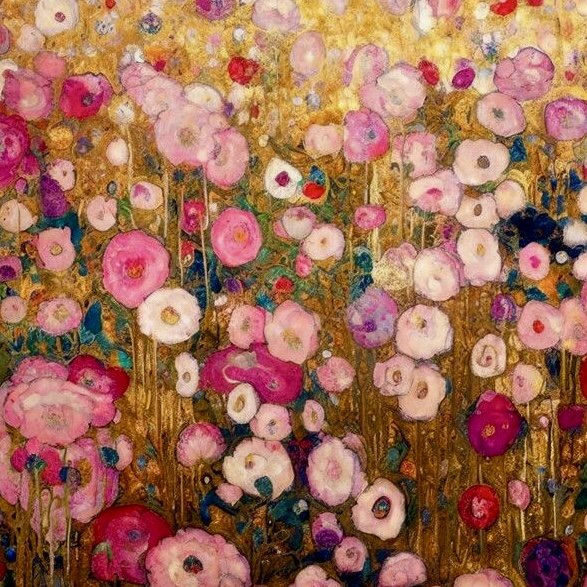 pink flower garden - цветы, сад, розовый, густав климт - оригинал