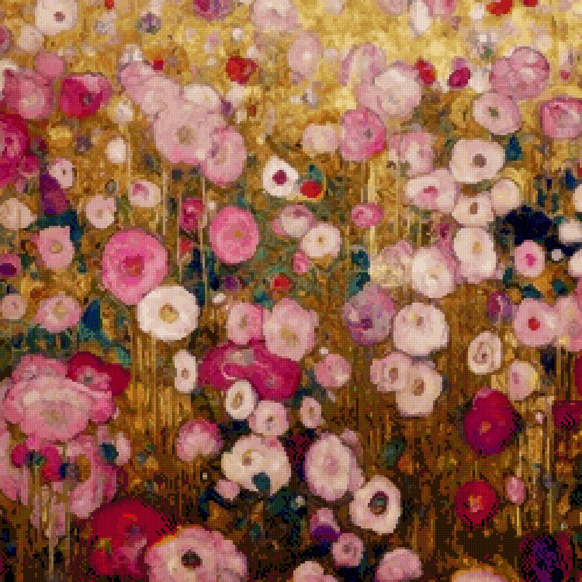 pink flower garden small - сад, розовый, густав климт, цветы - предпросмотр