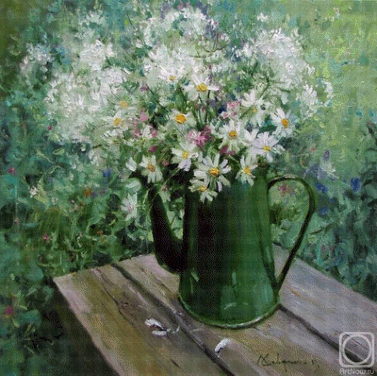 Картина_Савченко_букет - полевые цветы, живопись, картина, савченко, чайник, букет - предпросмотр