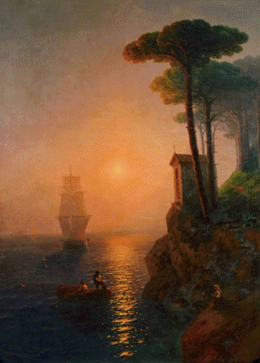 Айвазовский_туманное утро в Италии - италия, пейзаж, туман, море, картина - предпросмотр