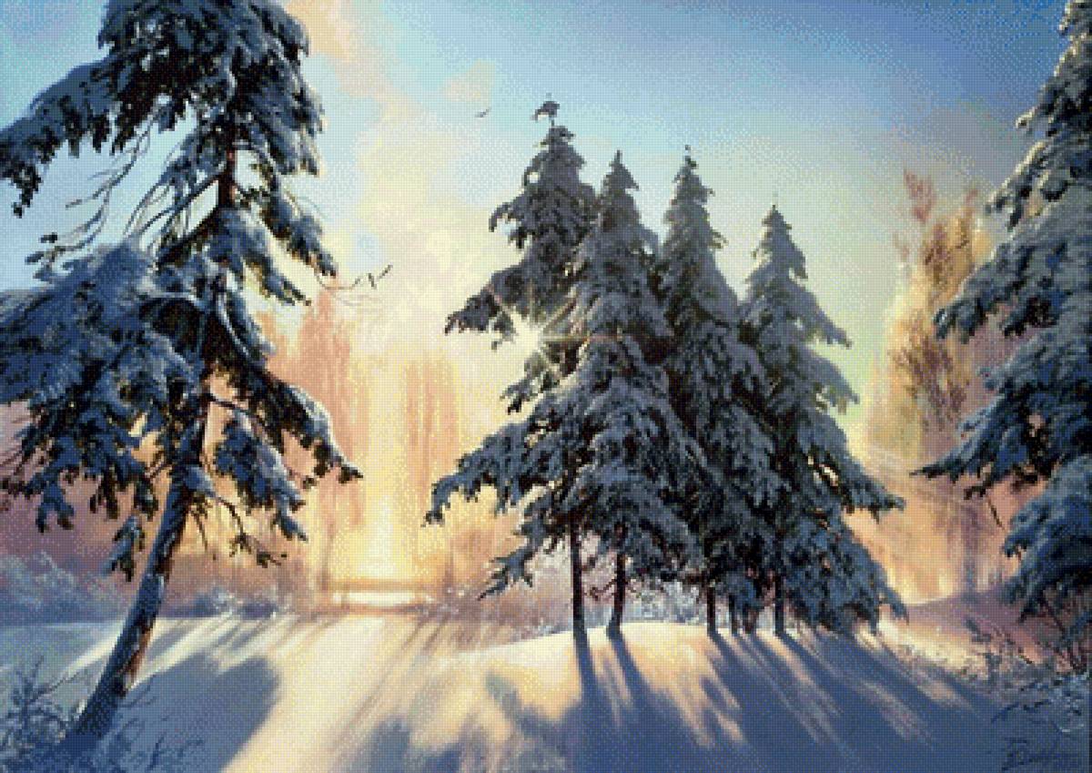 Юшкевич_6 - лес, пейзаж, картина, зима, ели - предпросмотр