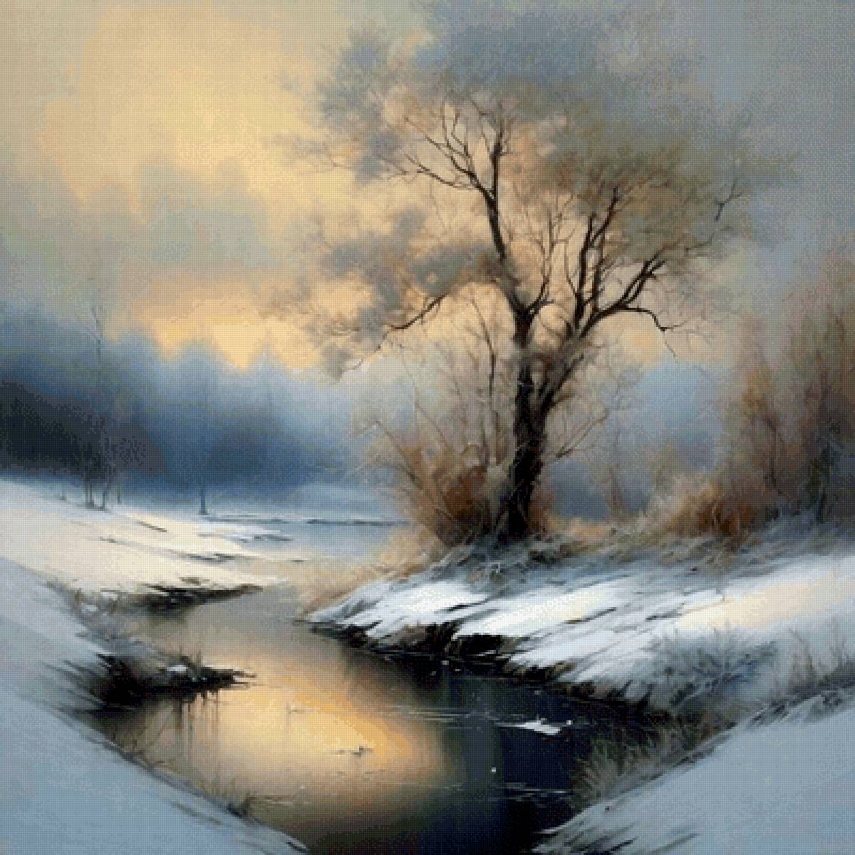 Зимняя река. Акварель - художники - предпросмотр