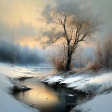 Схема вышивки «Зимняя река. Акварель»