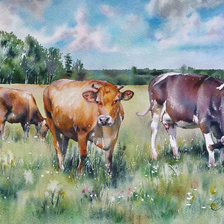 Схема вышивки «коровы лугу»