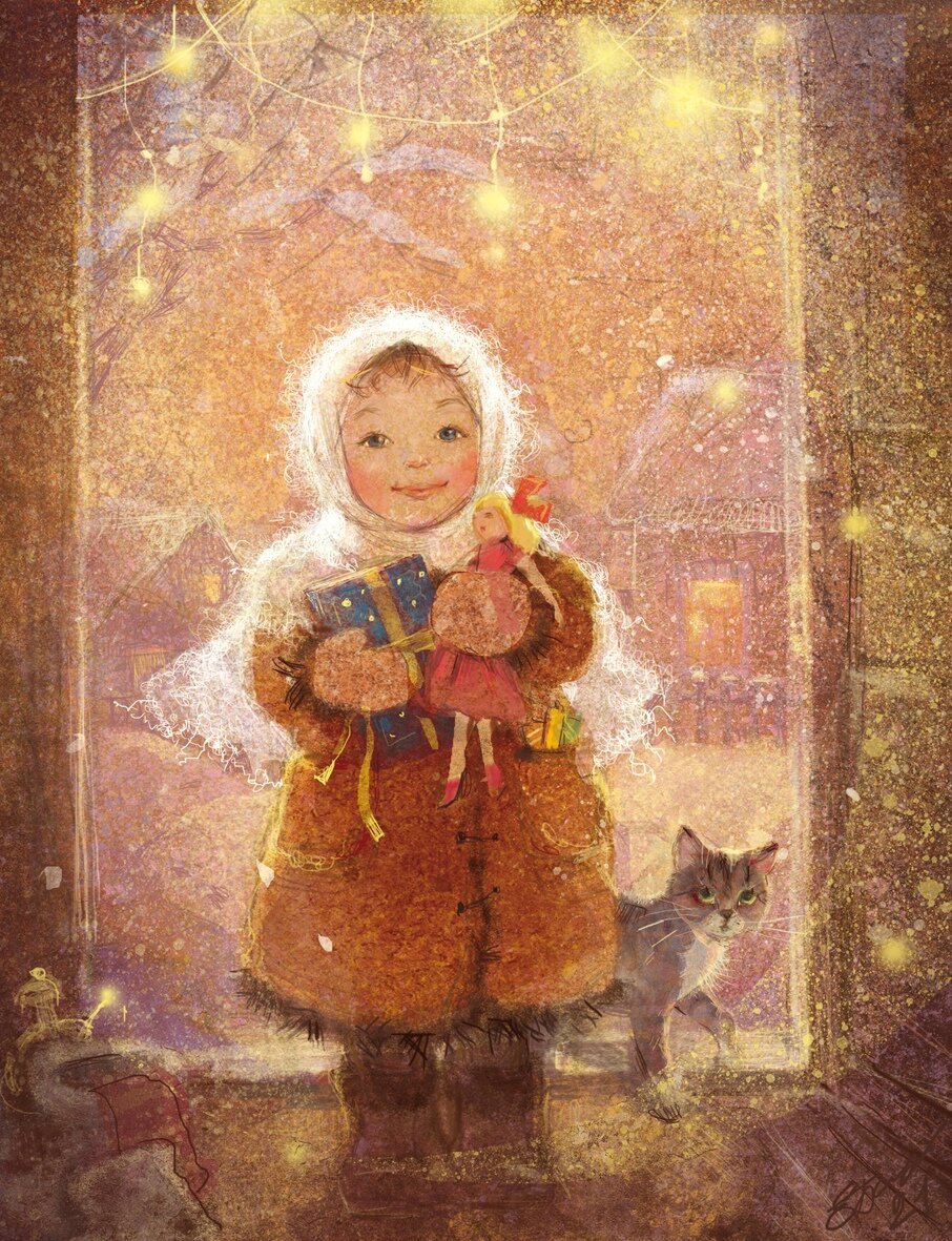 Екатерина бабок - дети детство зима кошка дом - оригинал