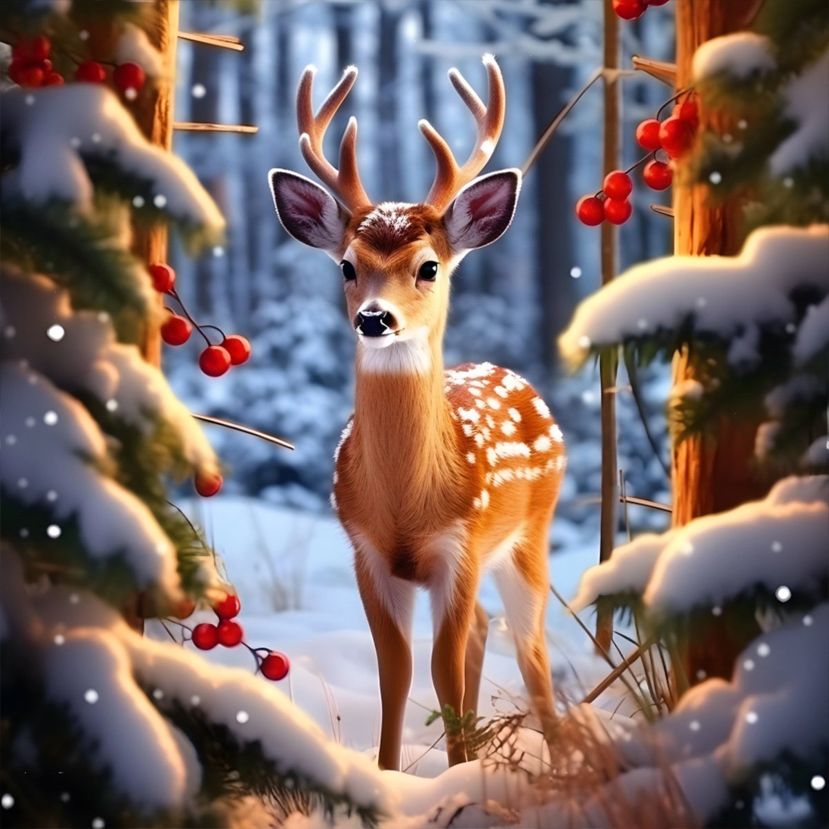 Зимний лес - зима, олень, лес - оригинал