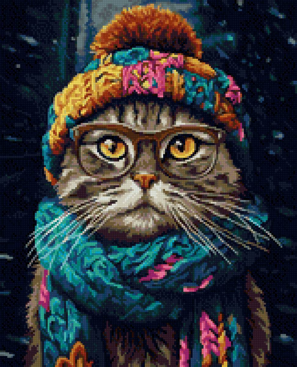 Зимний кот в шапке - кот - предпросмотр