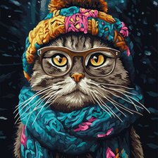 Схема вышивки «Зимний кот в шапке»