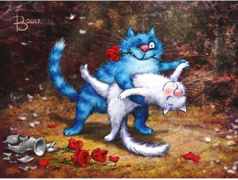 Танго Голубого Кота - кот, голубой, цветы, танец, танго - оригинал