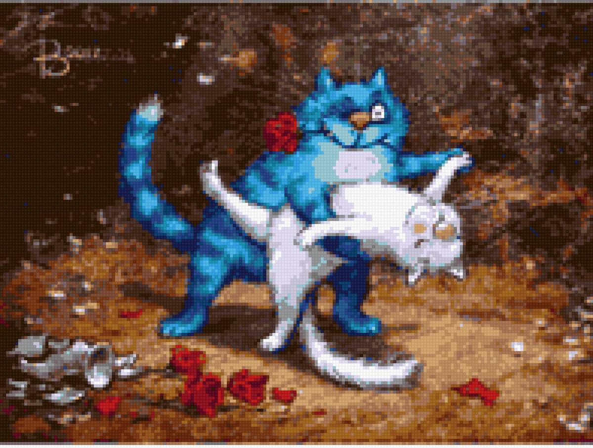 Танго Голубого Кота - кот, танго, танец, цветы, голубой - предпросмотр