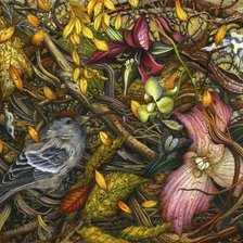 Схема вышивки «Растения птицы лес»