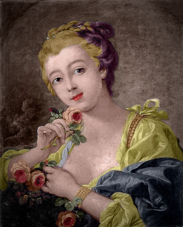 Девушка с букетом роз - франсуа буше, портрет, живопись, художник, картина - оригинал