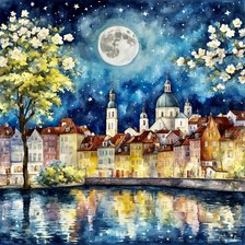 Схема вышивки «The city with a bright moon»