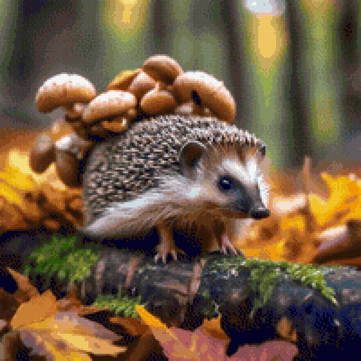 Ёжик с грибами - ежики, вышивка - предпросмотр