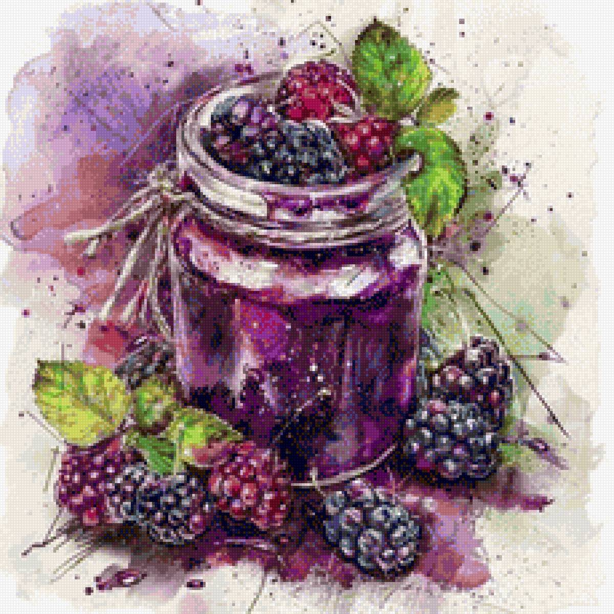 Ежевика - банка, ягоды, ежевика, акварельные картинки - предпросмотр