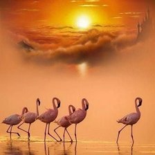 Схема вышивки «Фламинго на закате»