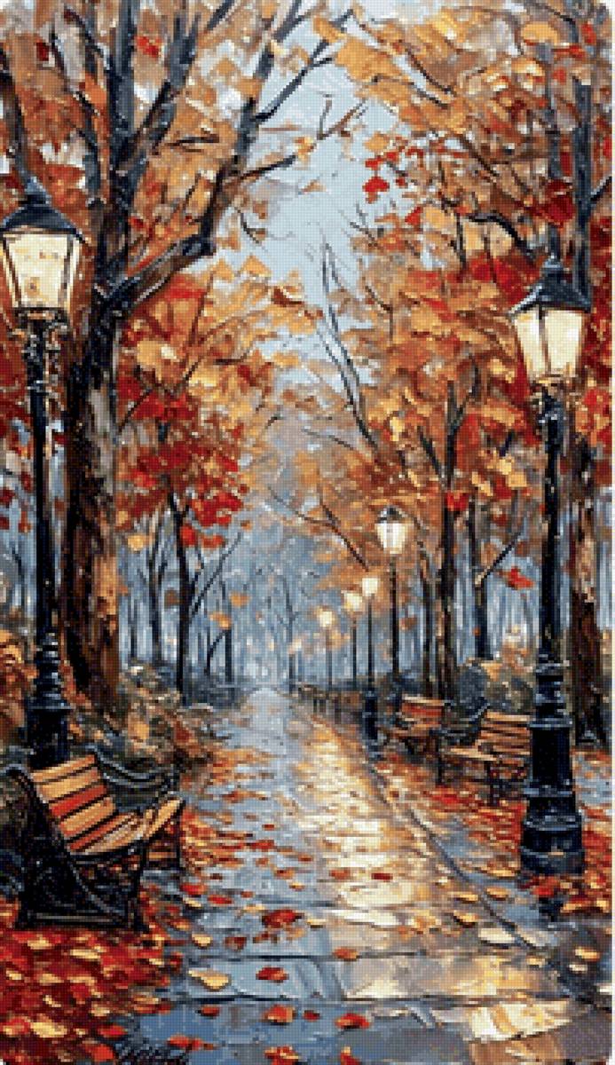 Осенняя аллея - аллея, осень, скамейка, пейзаж, деревья - предпросмотр