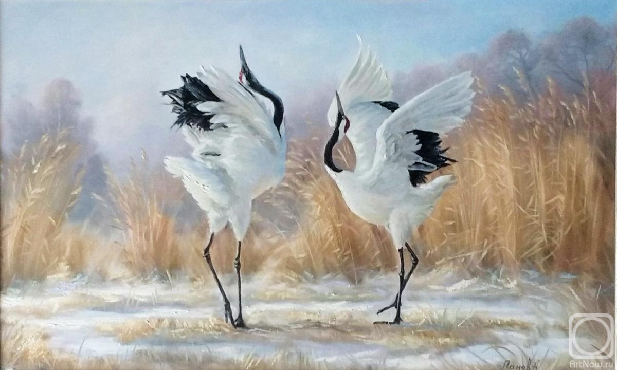 осенний танец - птицы, осень, танец, журавль - оригинал