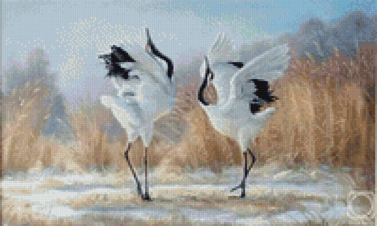 осенний танец - осень, танец, птицы, журавль - предпросмотр