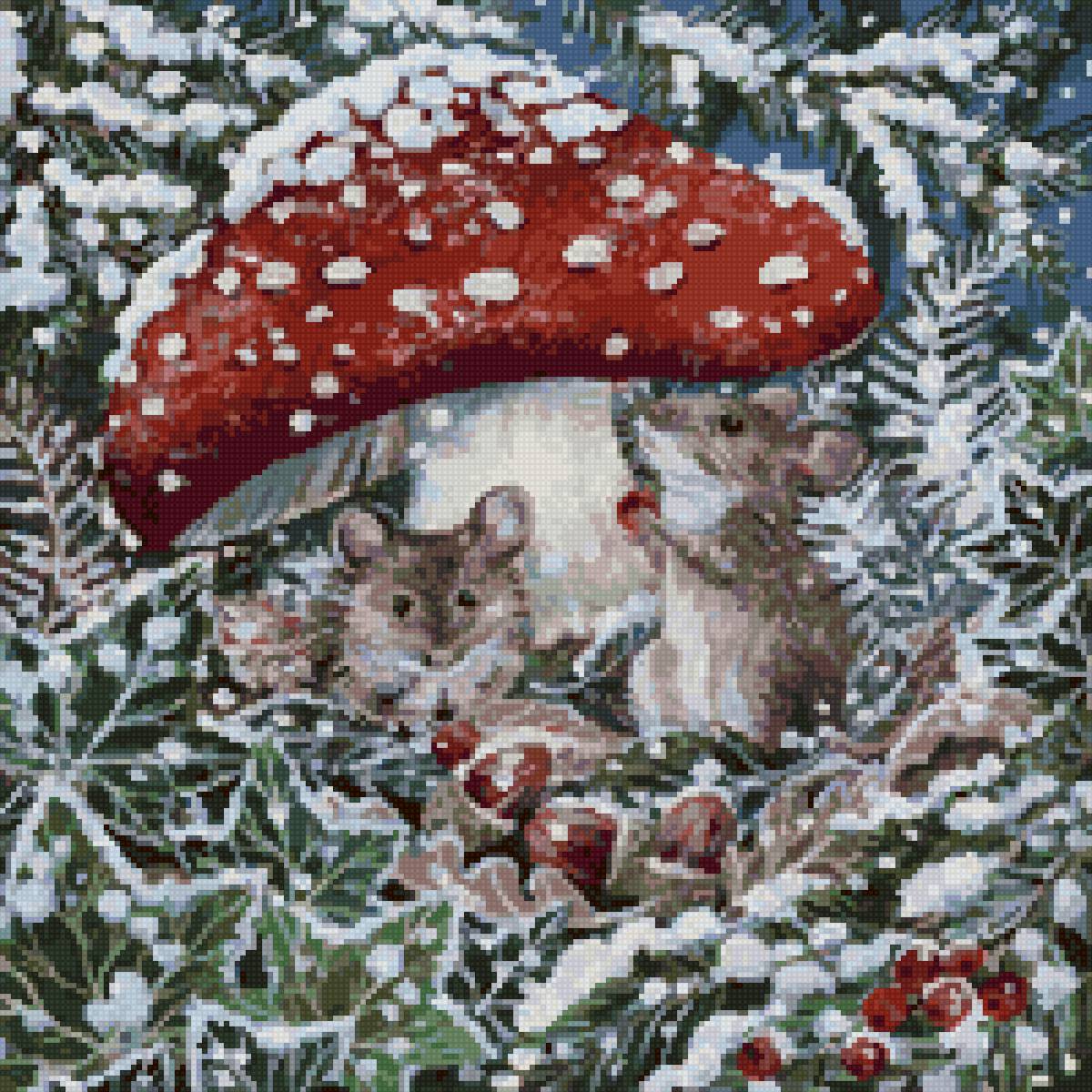 Люси гроссмит - зима грибы мыши мухомор природа пейзаж сказка - предпросмотр