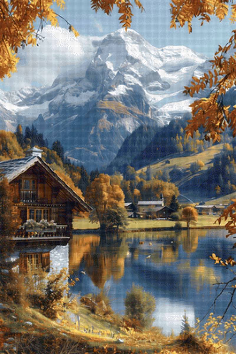 №2834840 - пейзаж, озеро, природа, осень, горы, дом, река - предпросмотр